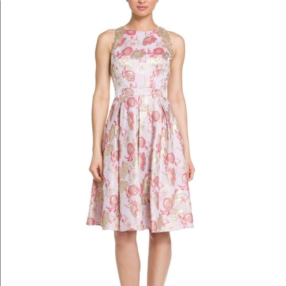 Carmen Marc Valvo Floral Print Rose Gold Dress